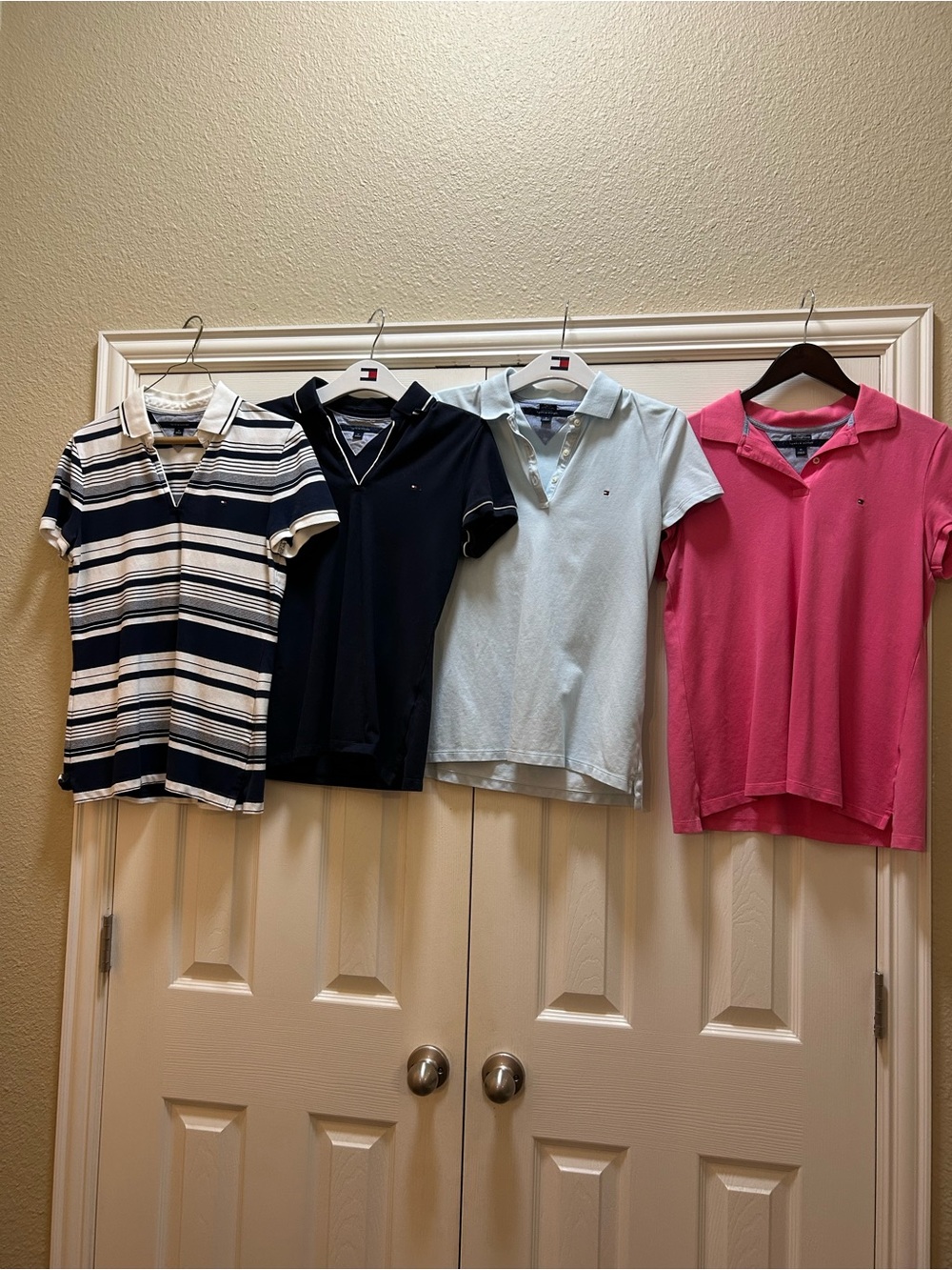 Tommy Hilfiger Women’s medium Polo Shirts, Pink, baby blue, navy, navy striped
